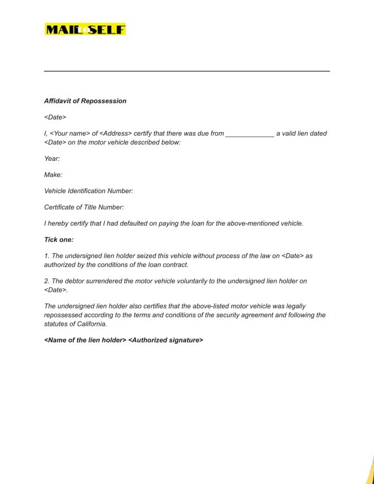 Affidavit Of Repossession: How To, Templates & Examples | Mail To Self