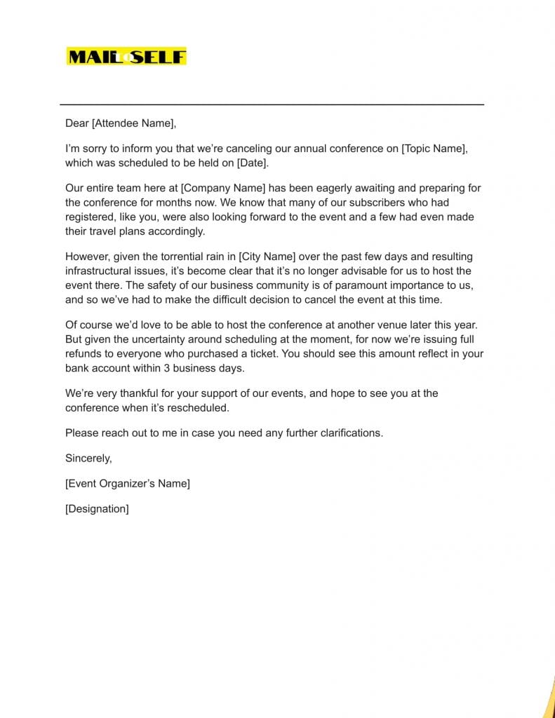 Sample Letter for Apologizing for canceling an event