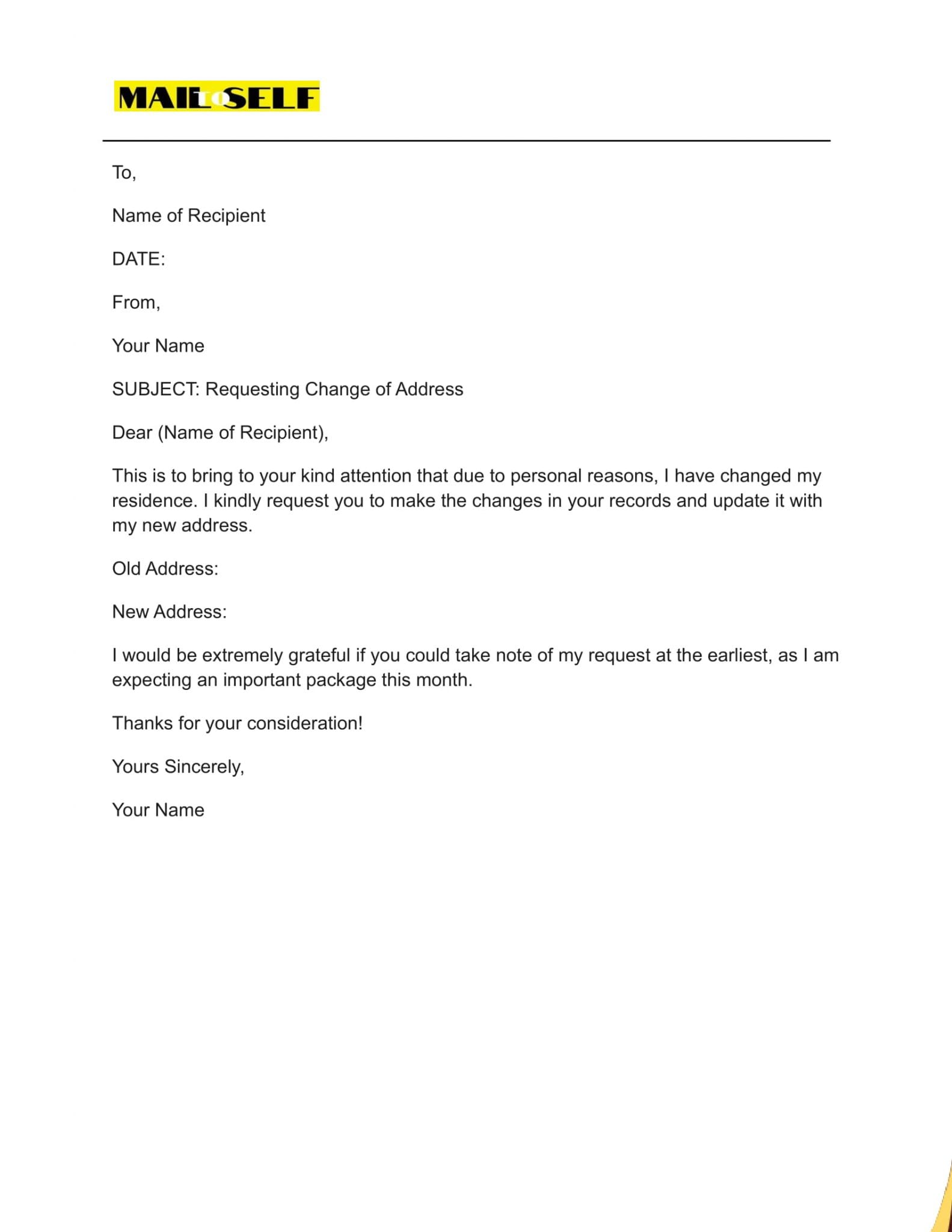 Change of Address Letter How To, Templates & Examples Mail To Self