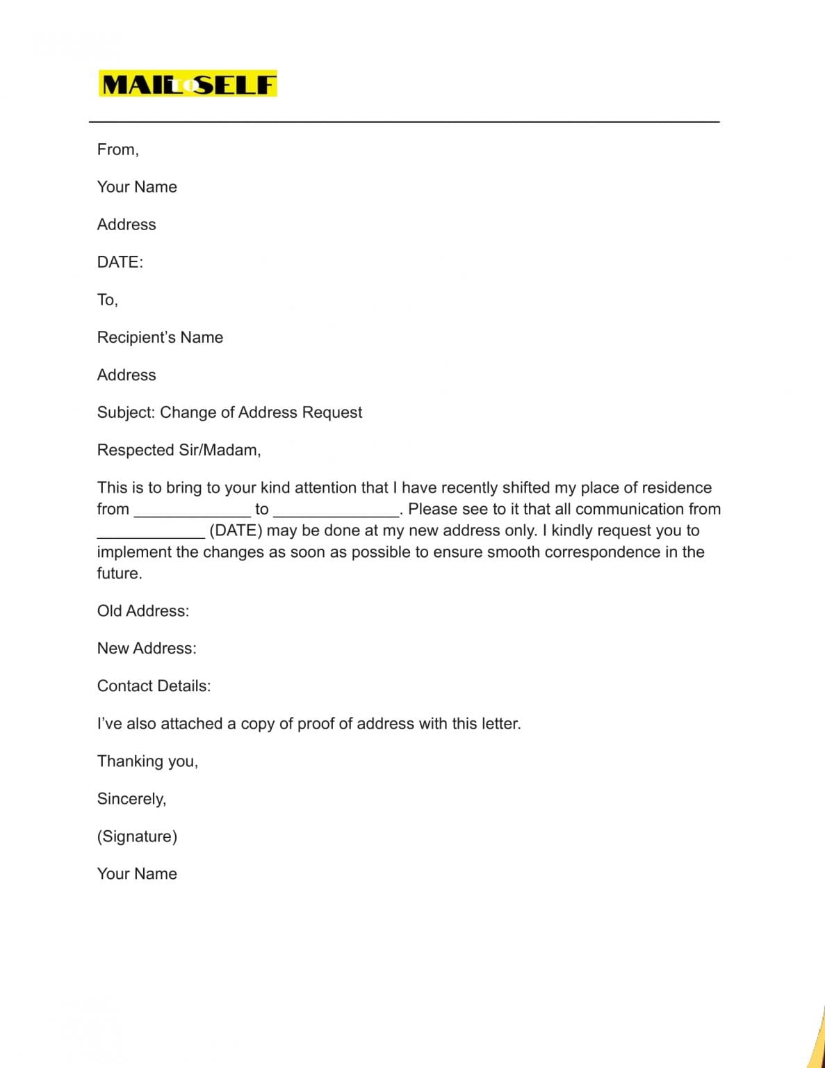 Change of Address Letter How To, Templates & Examples Mail To Self