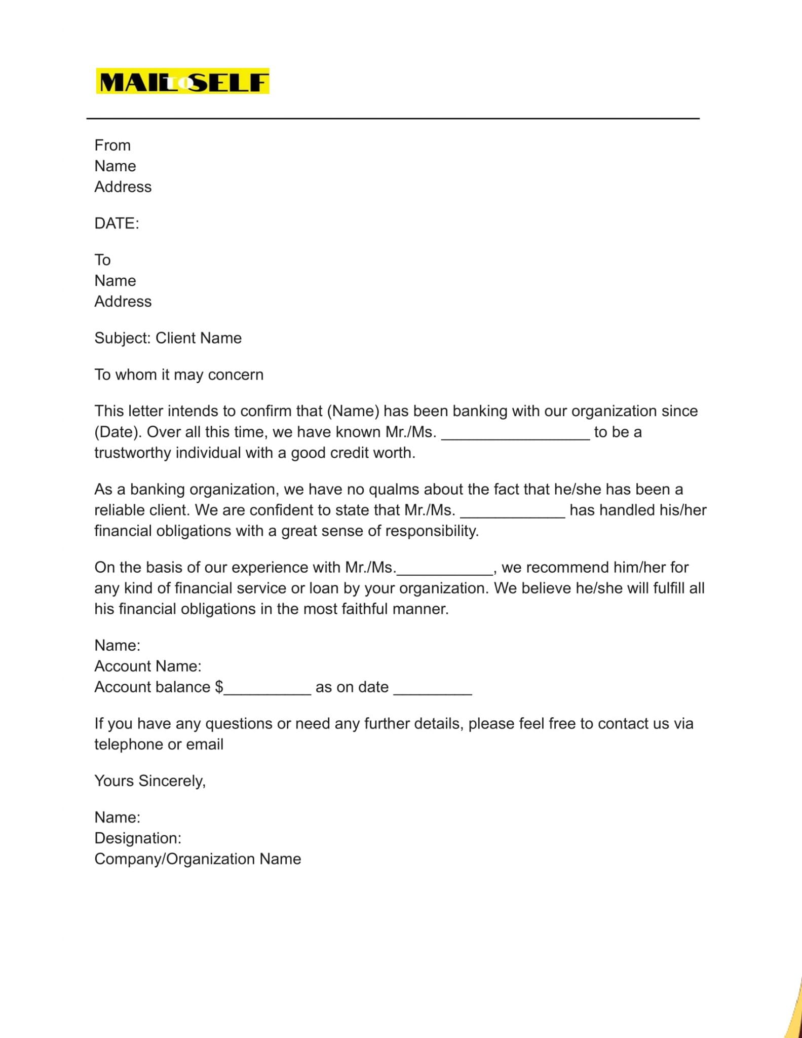 Credit Reference Letter for Banks: How To, Templates & Examples | Mail