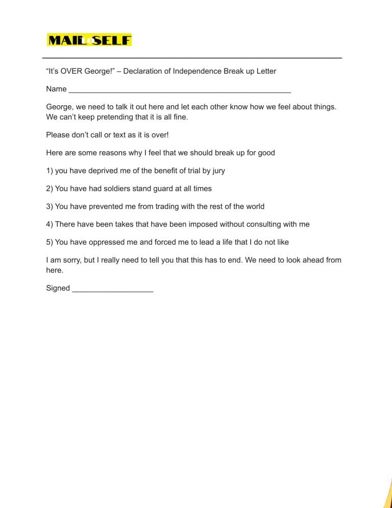 Declaration of Independence to Break Up Letter How To, Templates