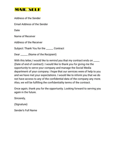 End Of Contract Thank You Letter How To Templates Examples Mail To Self