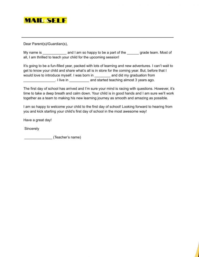 First Day Of School Letter To Parents How To Templates Examples 