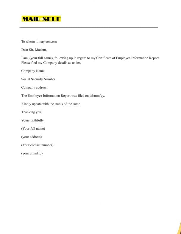 Certificate Of Employee Information Report