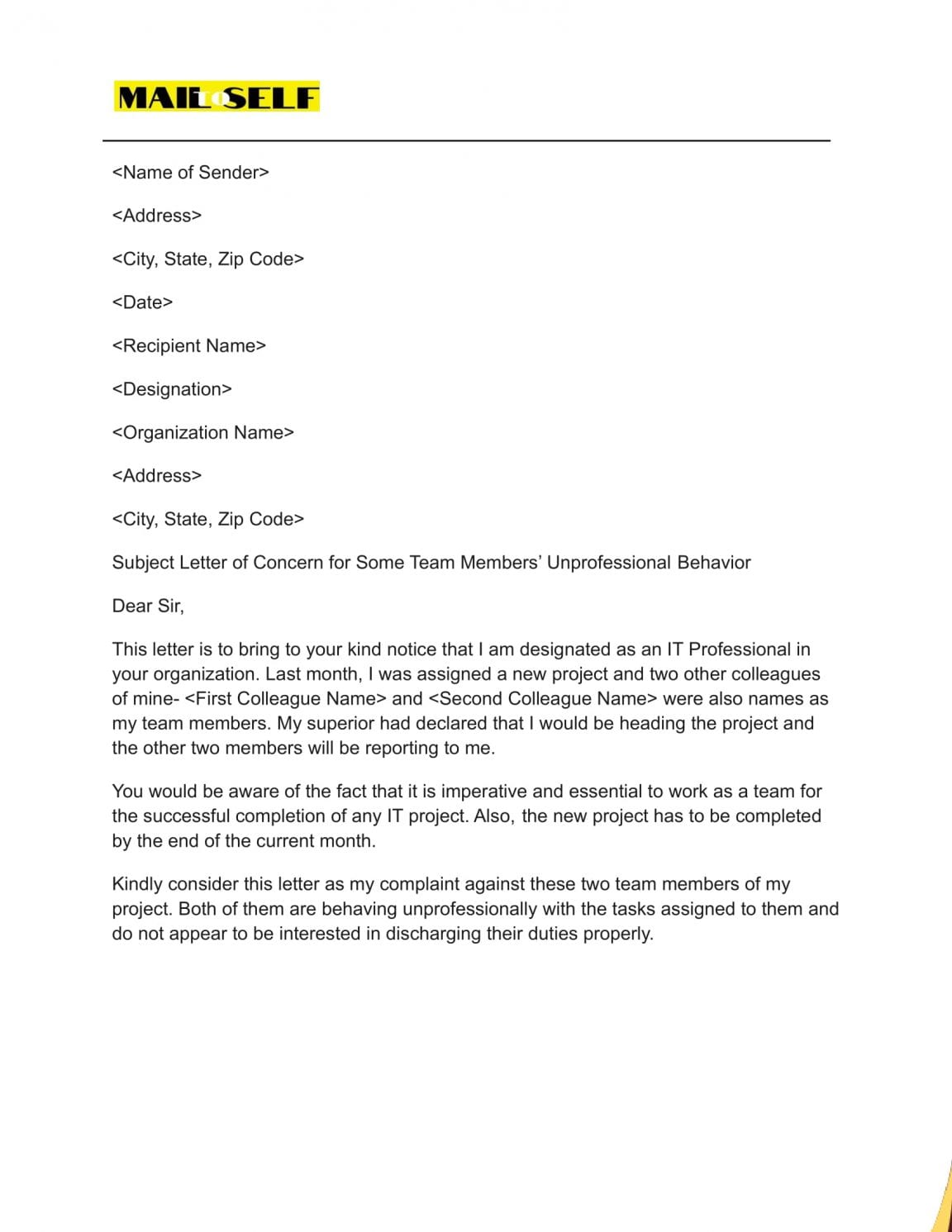Letter of concern how to templates examples mail to self
