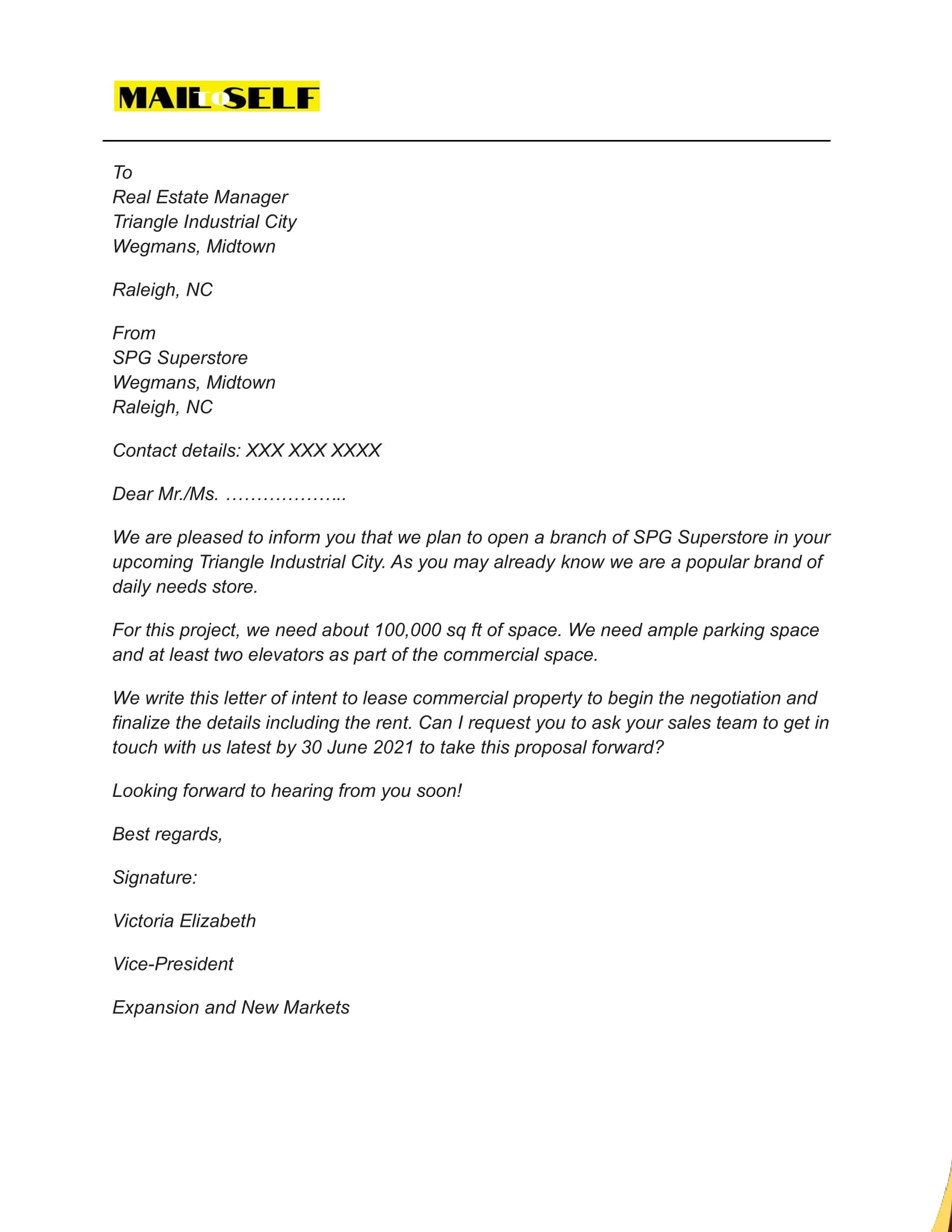 Letter of Intent to Lease Commercial Property How To, Templates