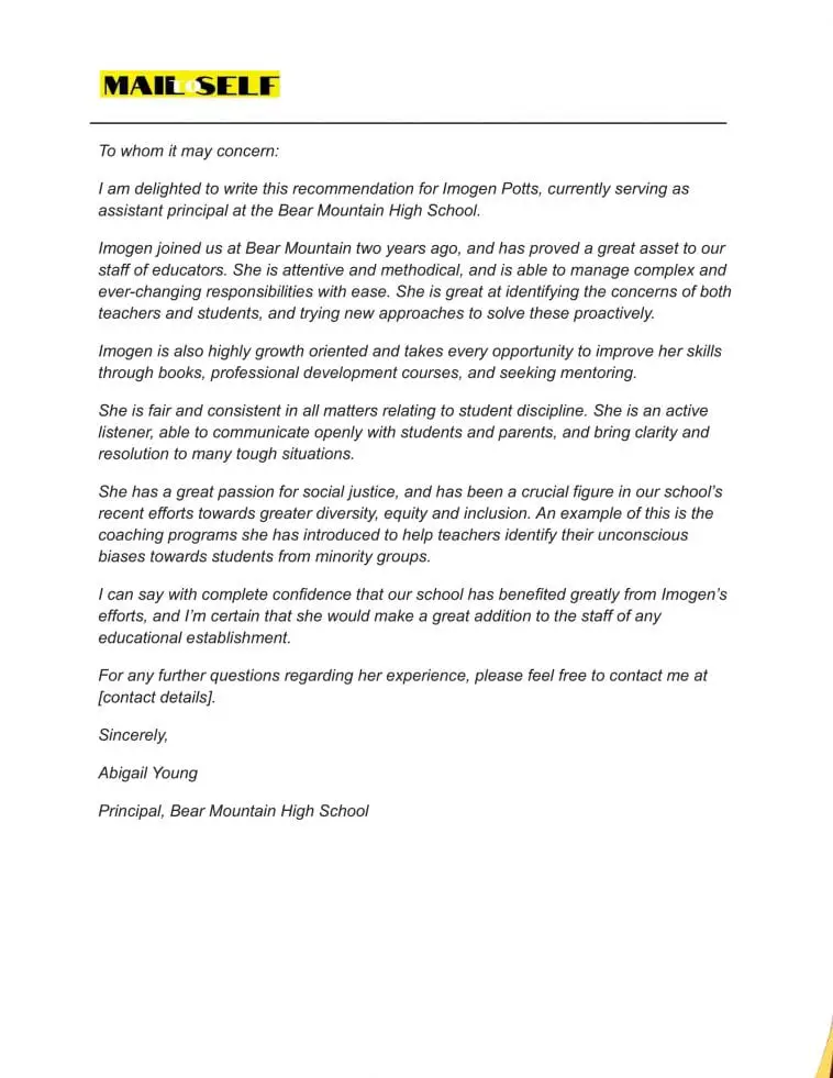 Letter of for Assistant Principal How To, Templates