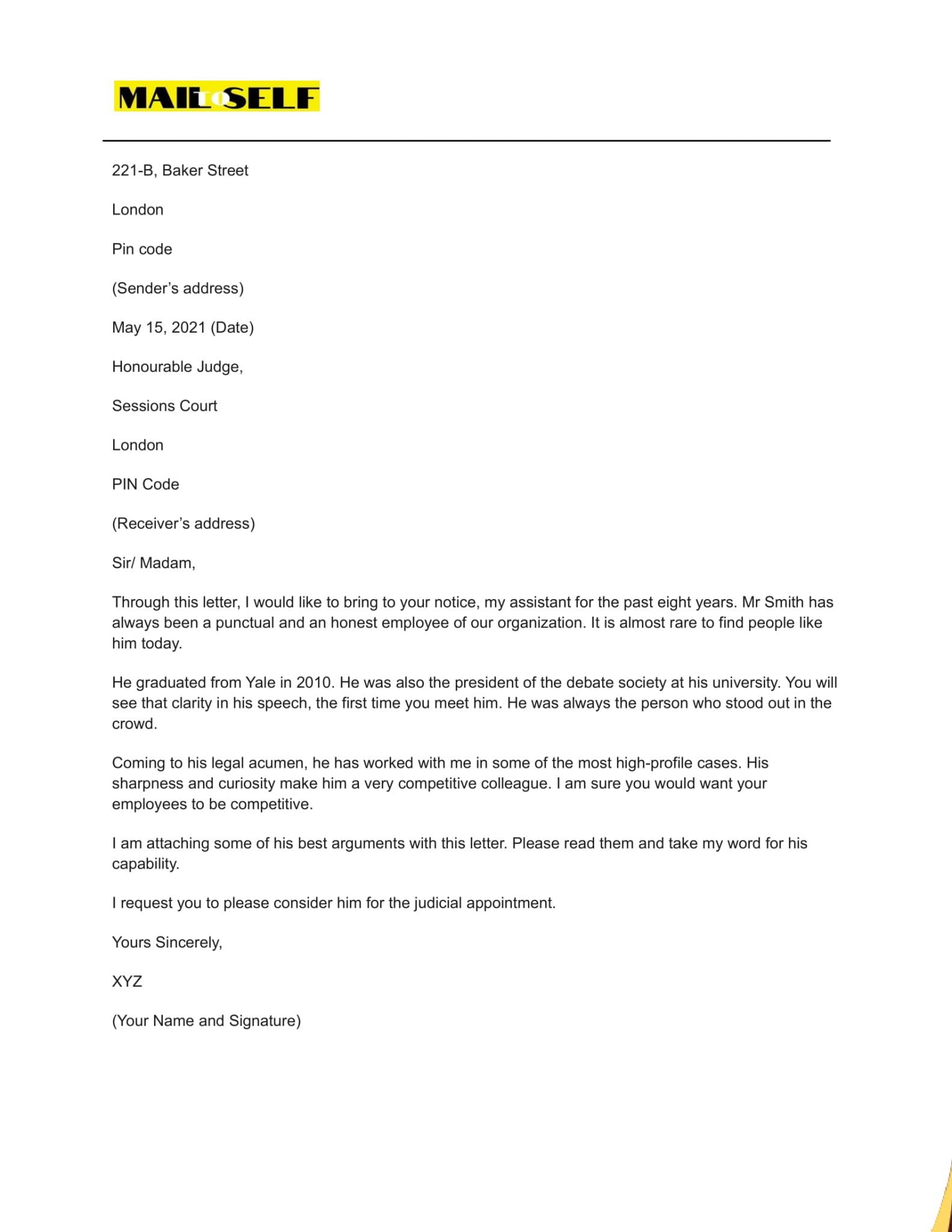 Letter Of For Judicial Appointment How To, Templates