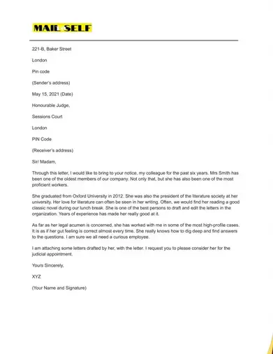 Letter Of Recommendation For Judicial Appointment How To Templates Examples Mail To Self