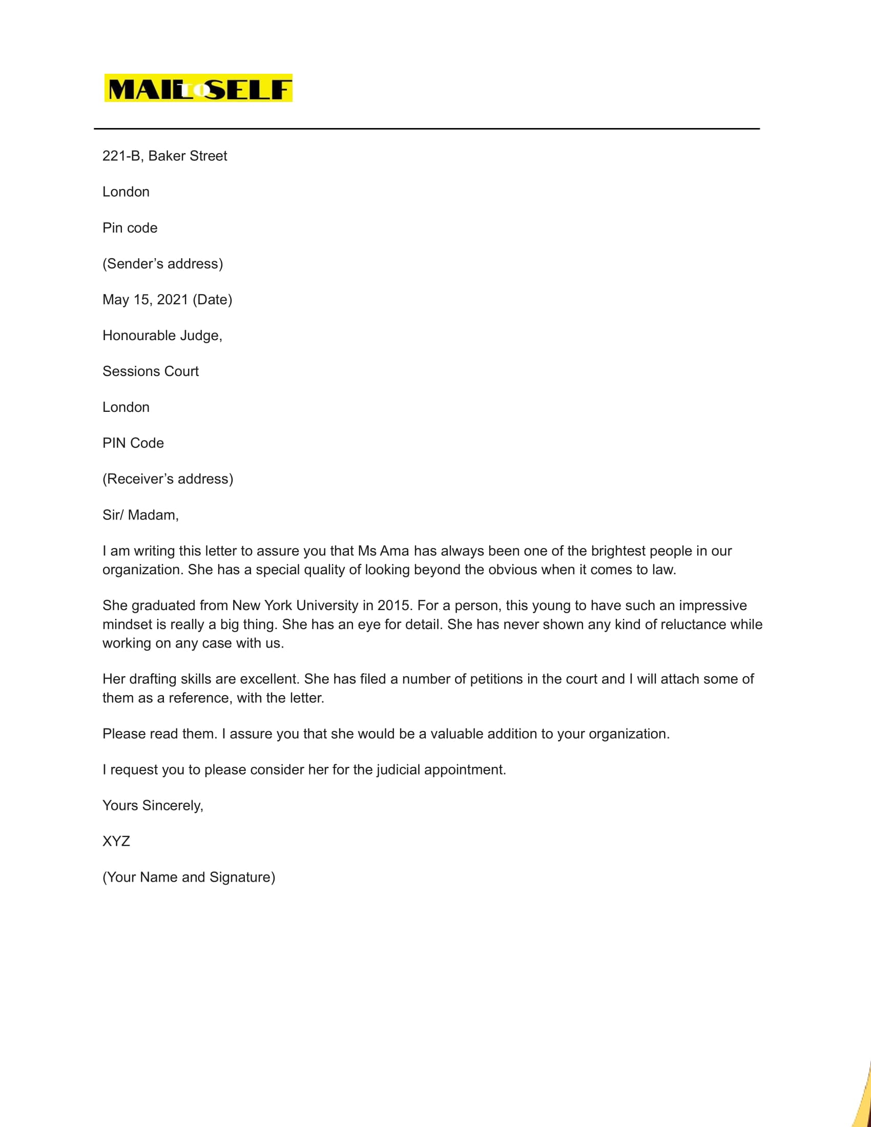 Letter Of For Judicial Appointment How To, Templates