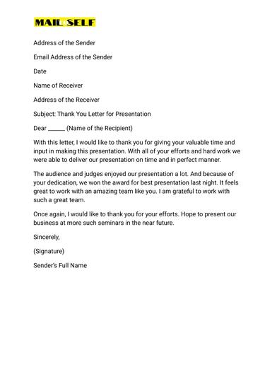 Thank You Letter After Giving Presentation