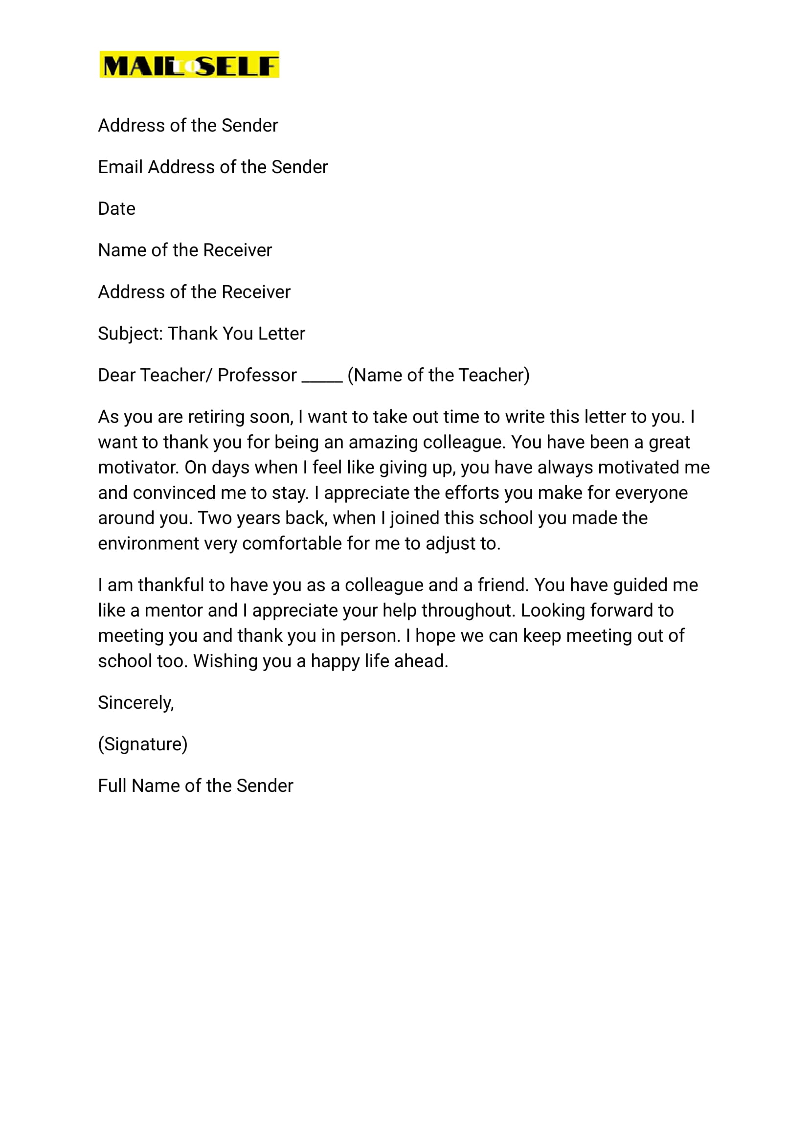 Sample #3 for Thank You Letter to Retiring Teacher