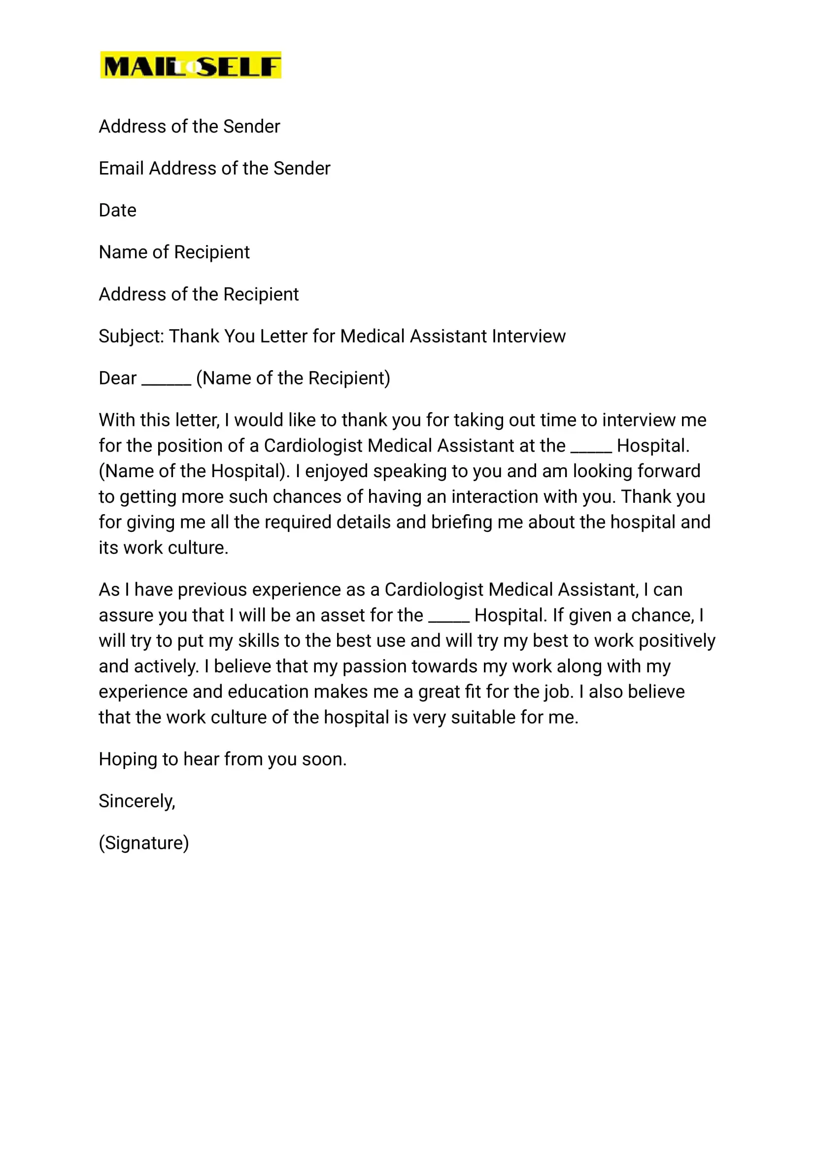Sample #4 for Medical Assistant Thank You Letter