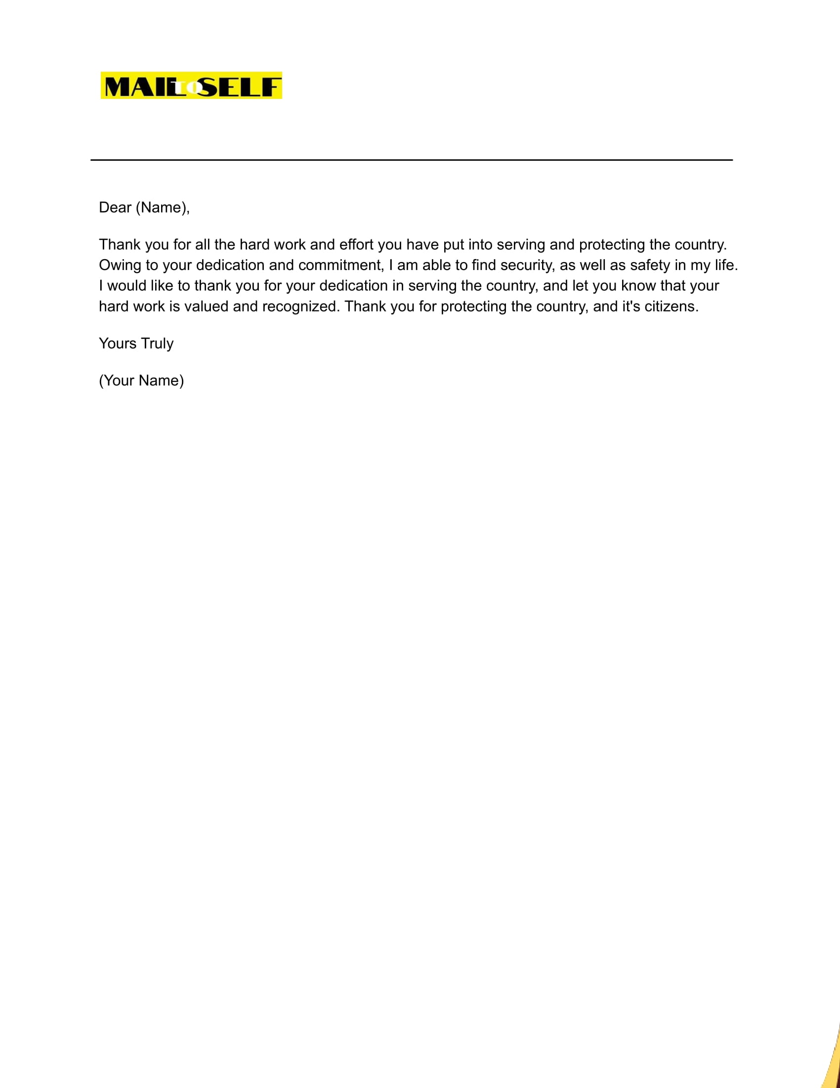 Sample #1 Military Thank You Letter