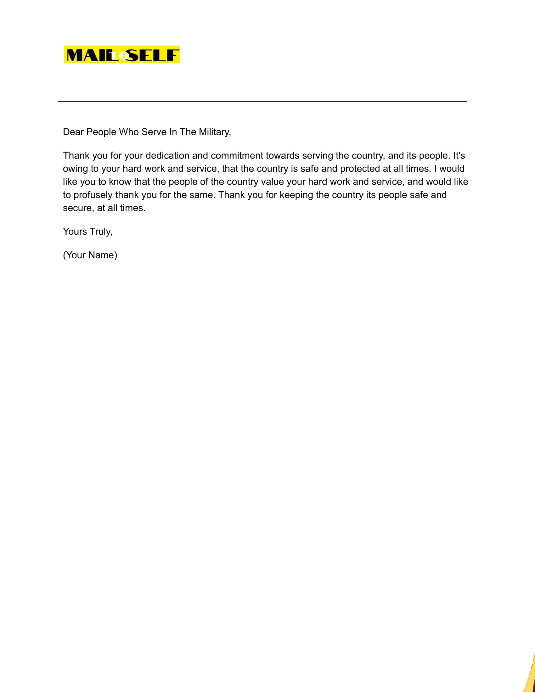 Sample #2 Military Thank You Letter
