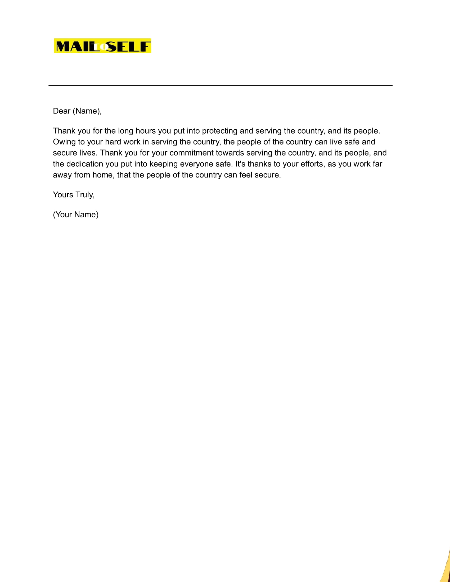Sample #3 Military Thank You Letter