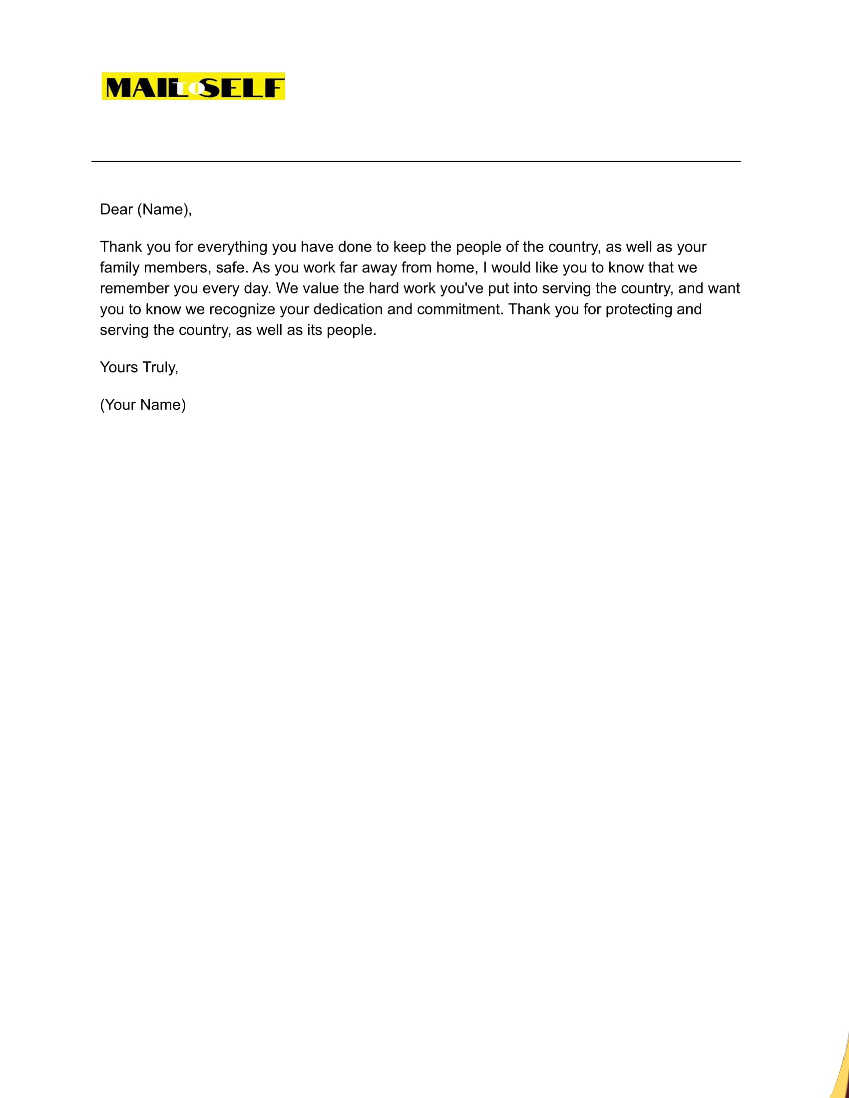Sample #4 Military Thank You Letter