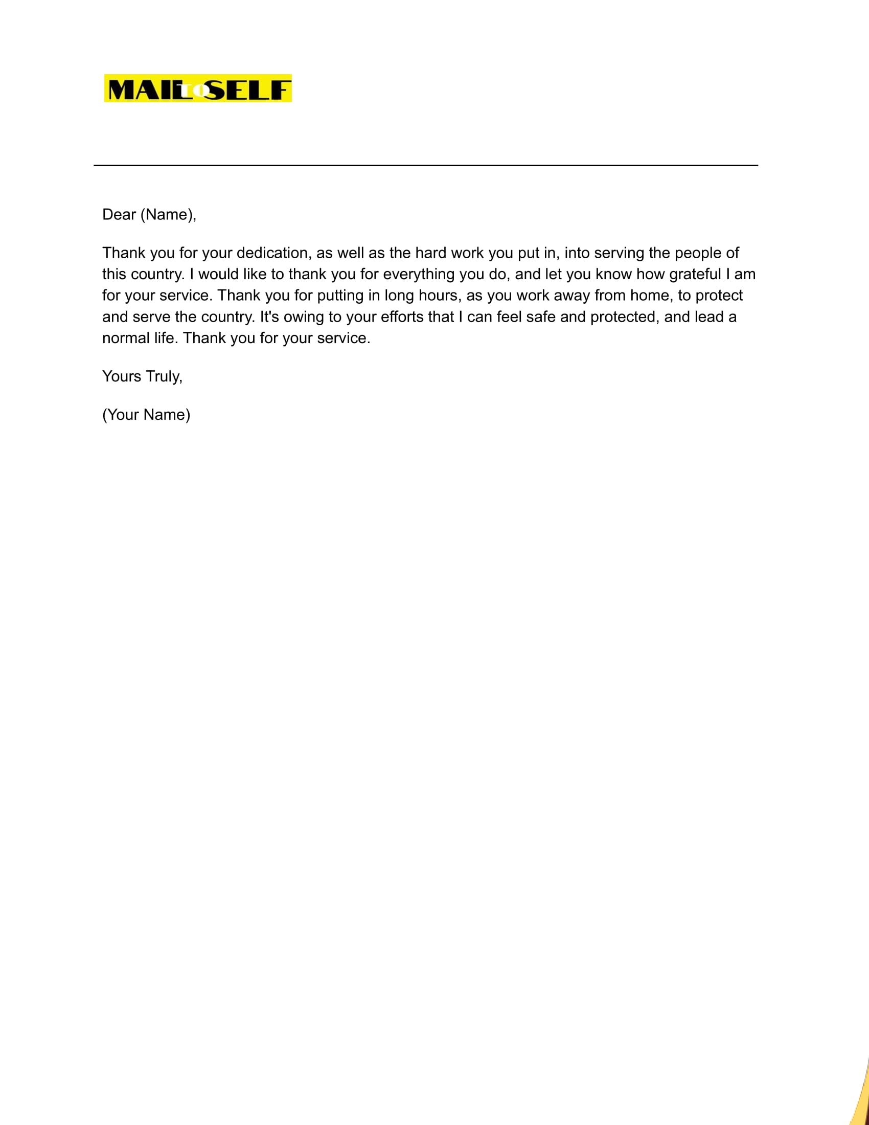 Sample #5 Military Thank You Letter