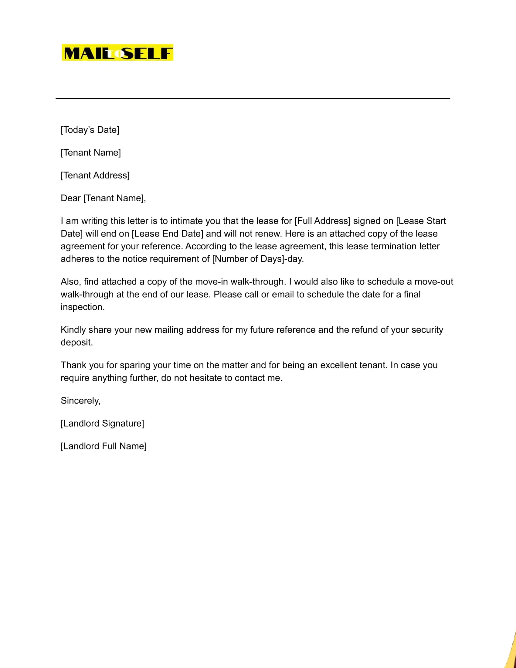 Sample #5 Move out letter to tenant