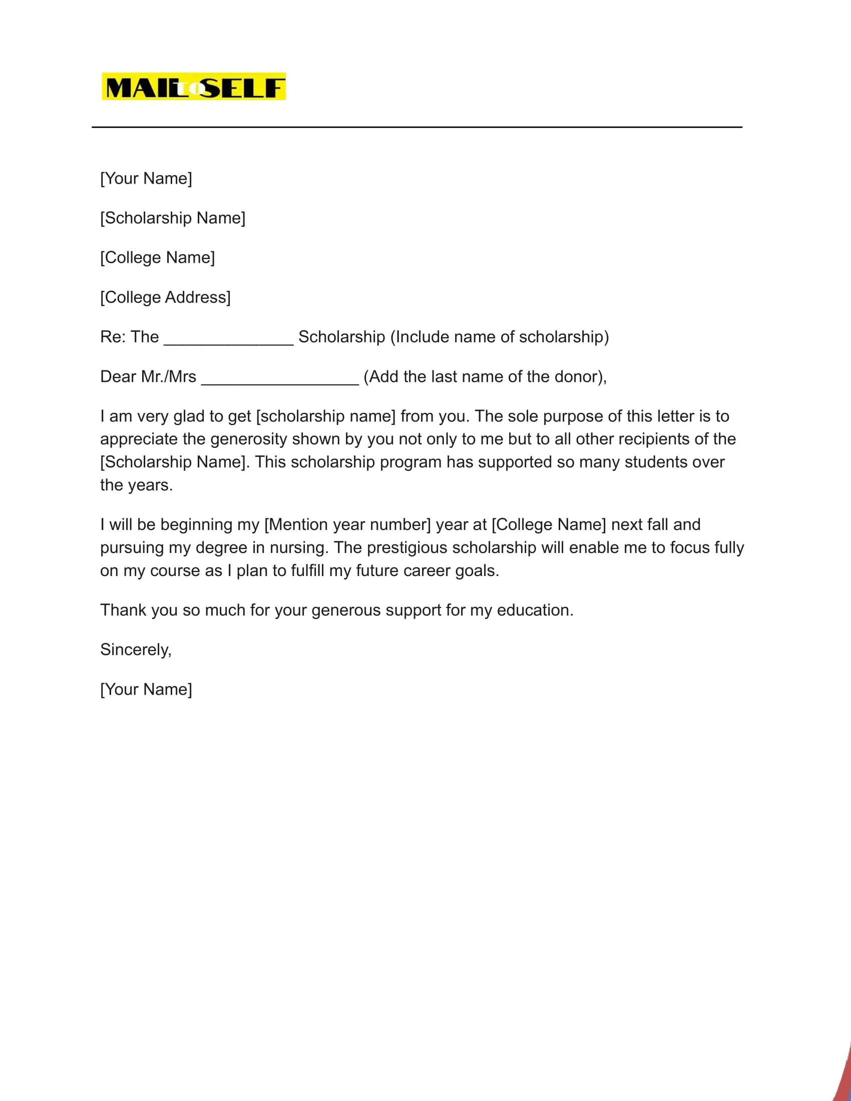 Sample #4 Nursing Scholarship Thank You Letter 