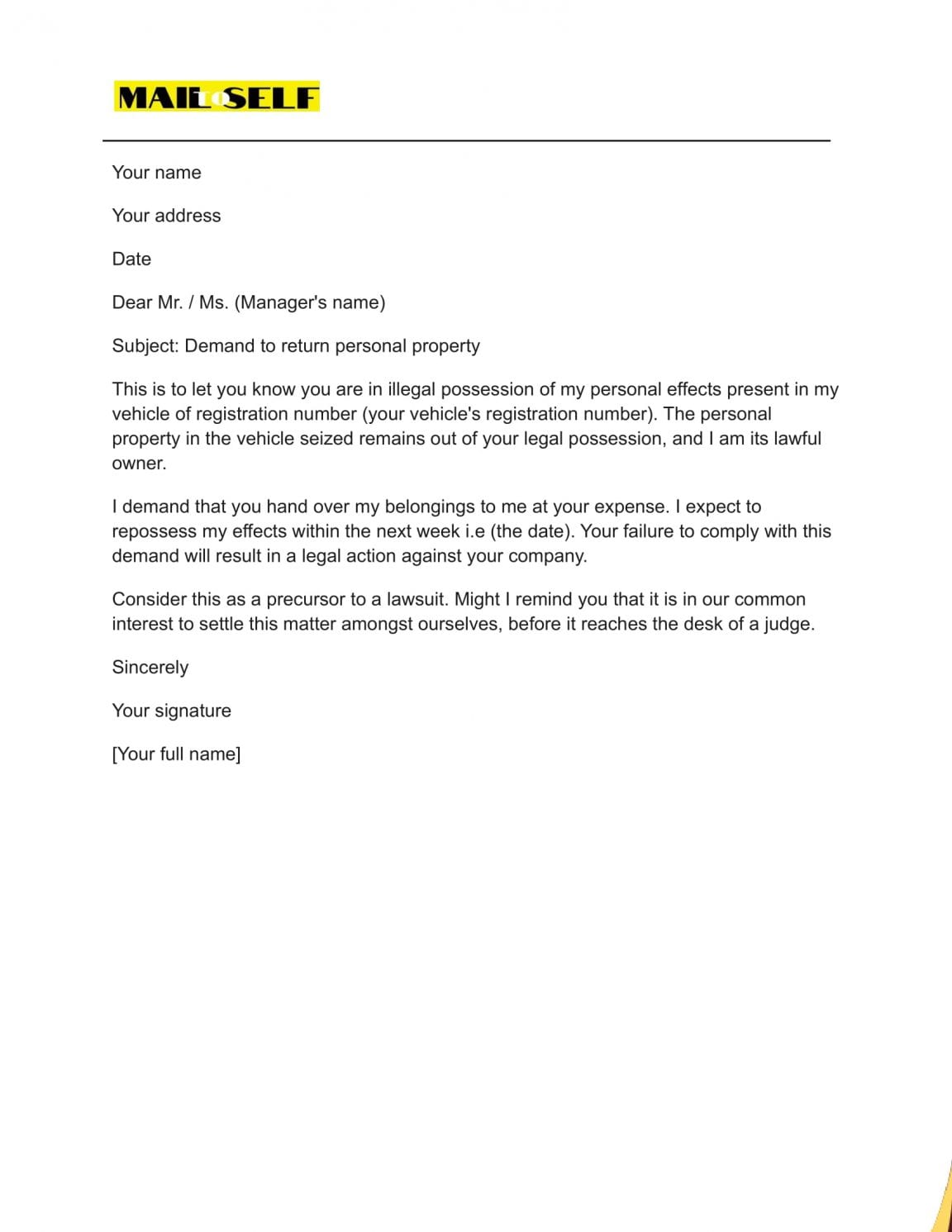 Letter for Return of Personal Property: How To, Templates & Examples