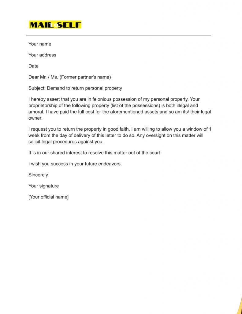 Sample #5 for Powerful Demand Letter for Return of Personal Property
