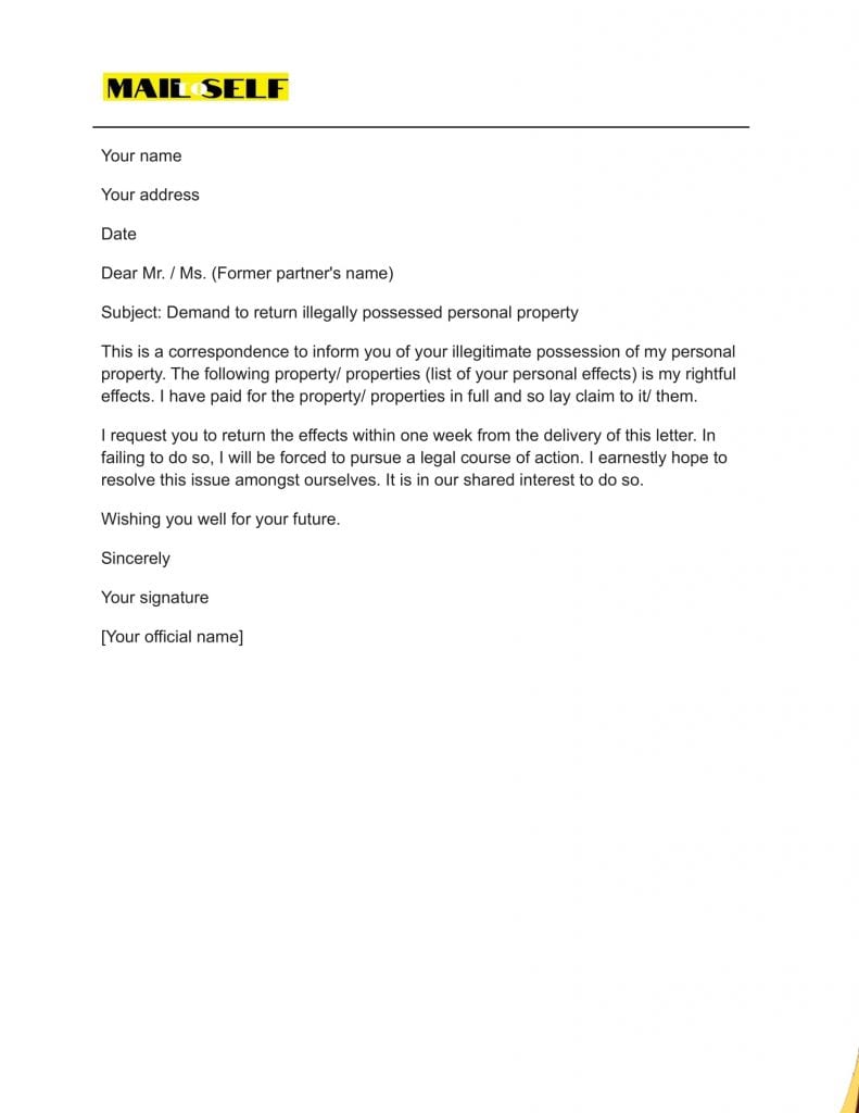Sample #6 for Powerful Demand Letter for Return of Personal Property