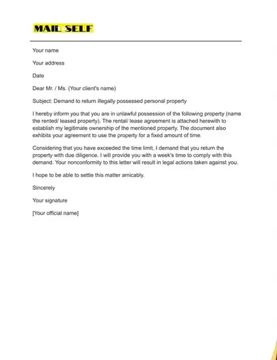 Letter For Return Of Personal Property How To Templates Examples Mail To Self