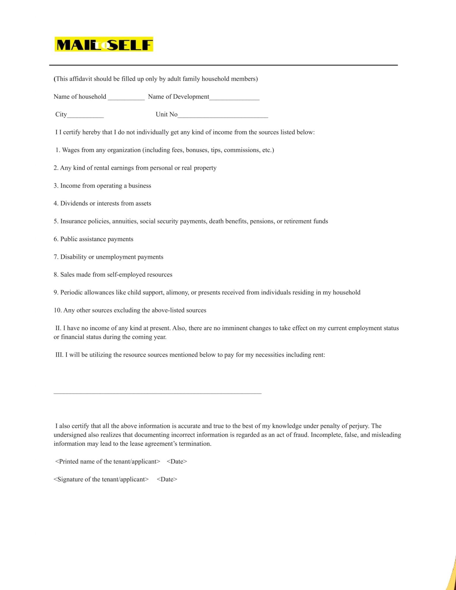 Proof Of No Income Letter For Tax Exemption Purposes How To Templates
