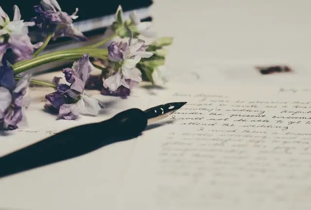A thank you letter to ex boyfriend with a classic ink-pen and a bunch of flowers