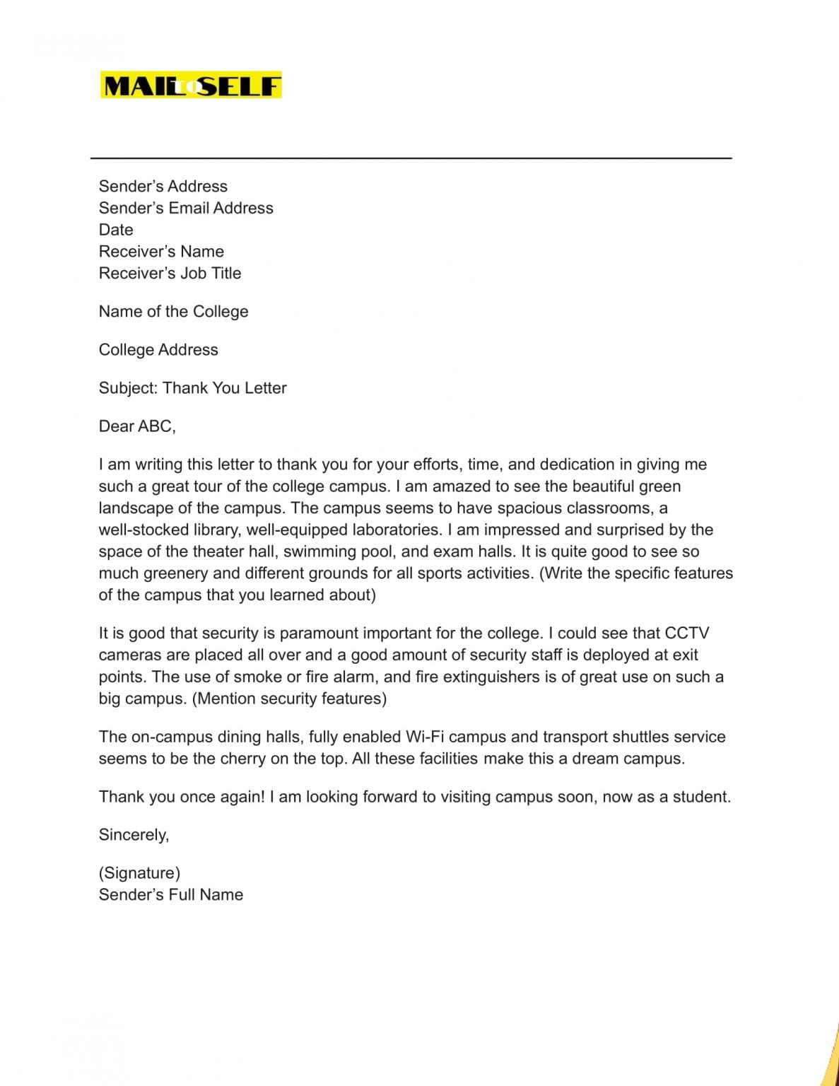 Thank You Letter After Campus Tour How to, Templates & Examples Mail