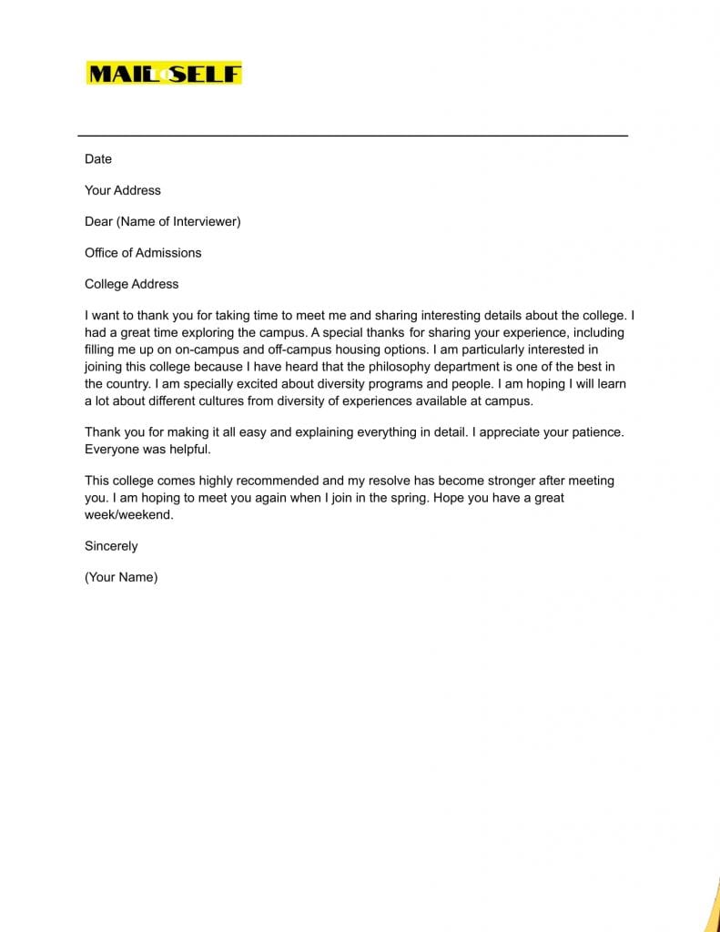 Thank You Letter After College Interview Sample #1 Sample #1 Thank You Letter After College Interview