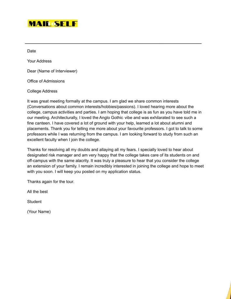 Thank You Letter After College Interview Sample #2 Sample #2 Thank You Letter After College Interview
