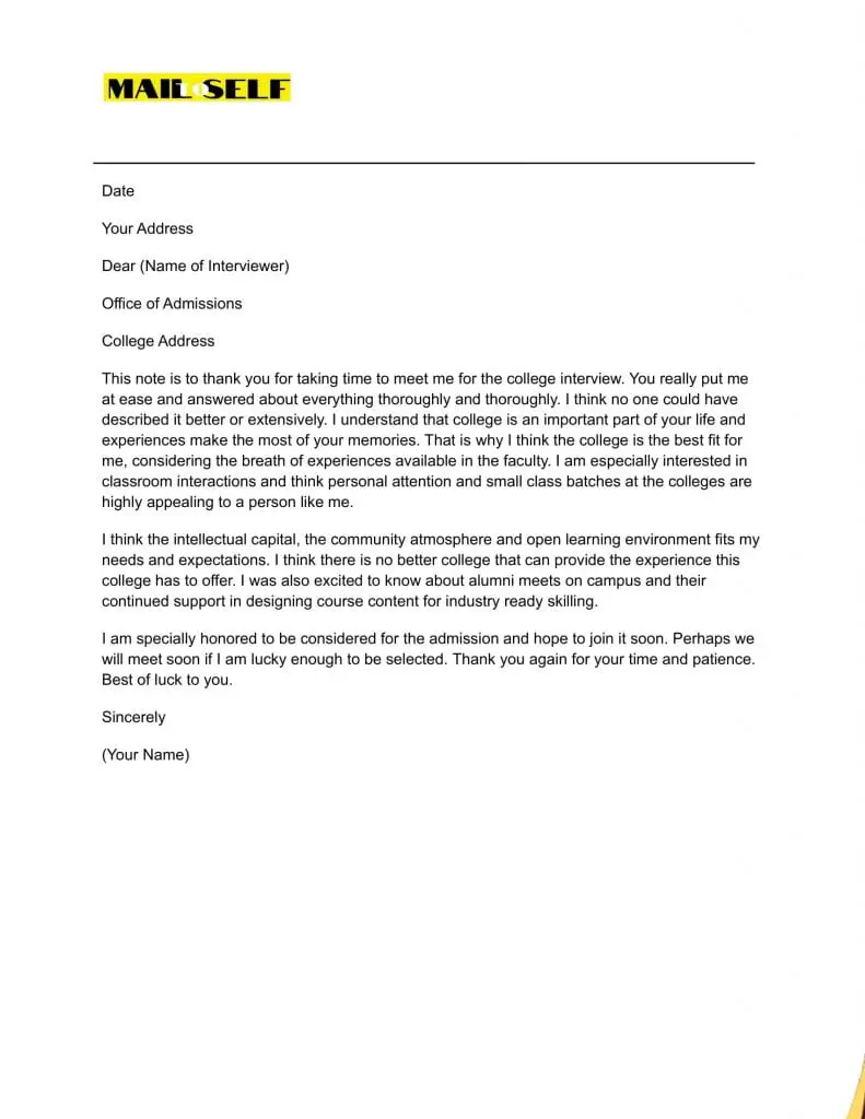 Thank You Letter After College Interview Sample #3 Sample #3 Thank You Letter After College Interview