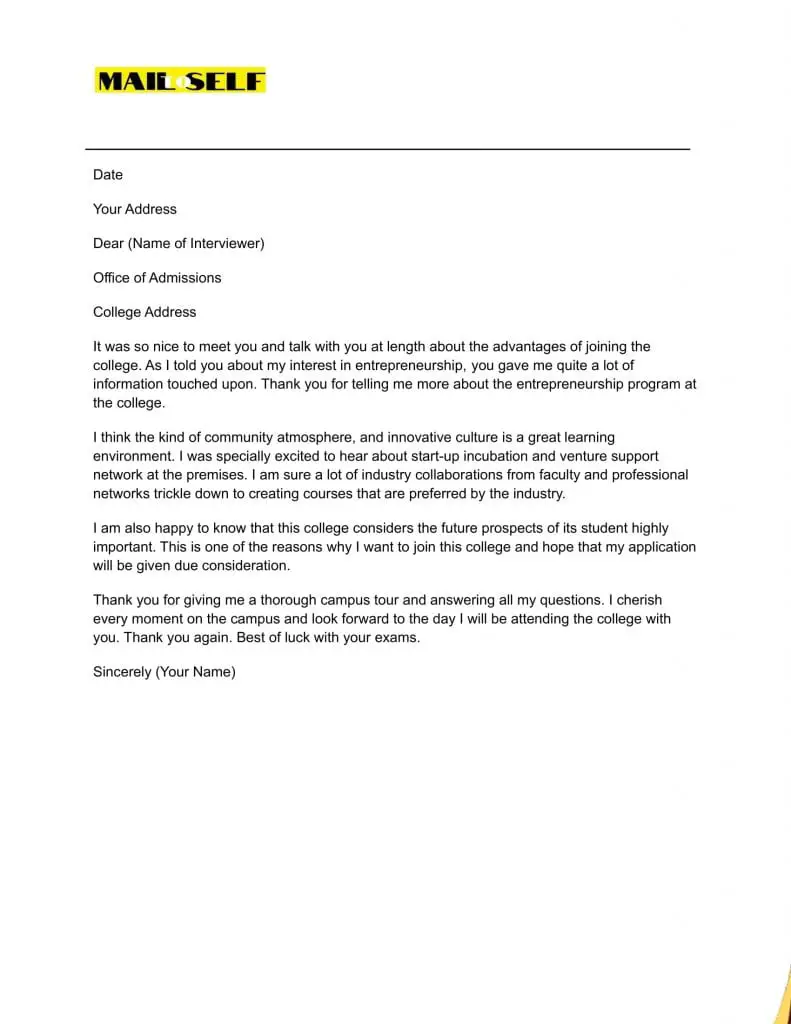 Thank You Letter After College Interview Sample #5 Sample #5 Thank You Letter After College Interview