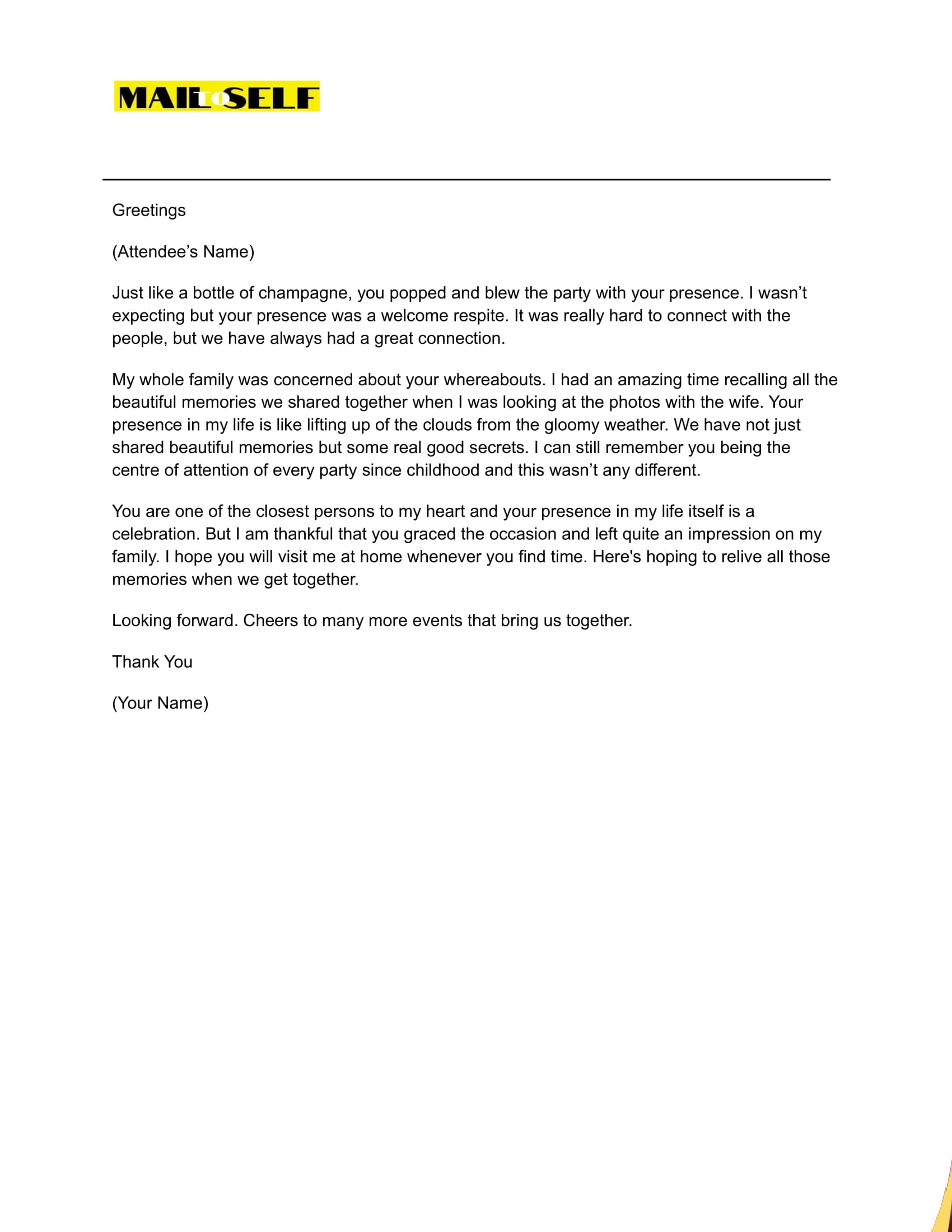 Thank You For Attending Event Email Template