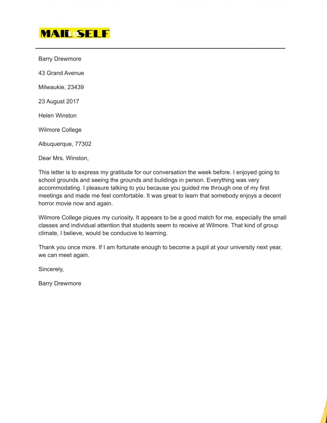 Thank You Letter After Graduate School Interview How To, Templates & Examples Mail To Self