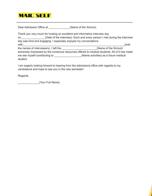 Thank You Letter After Medical School Interview How To, Templates