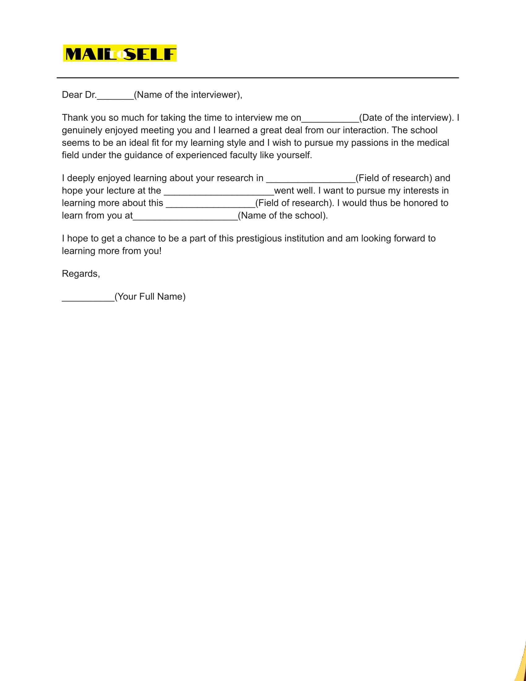 Thank You Letter After Medical School Interview How To, Templates