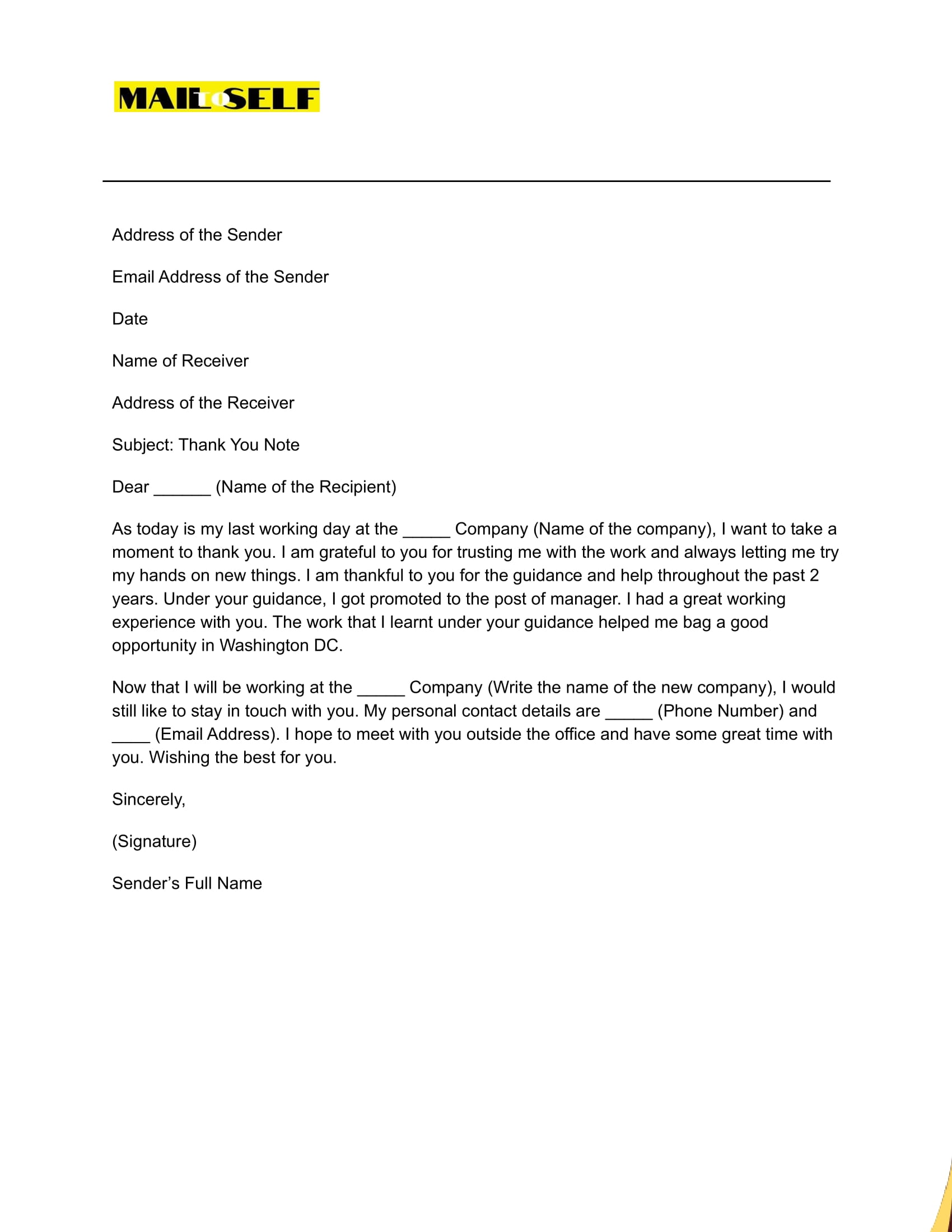 Sample #2 Thank You Letter After Resignation