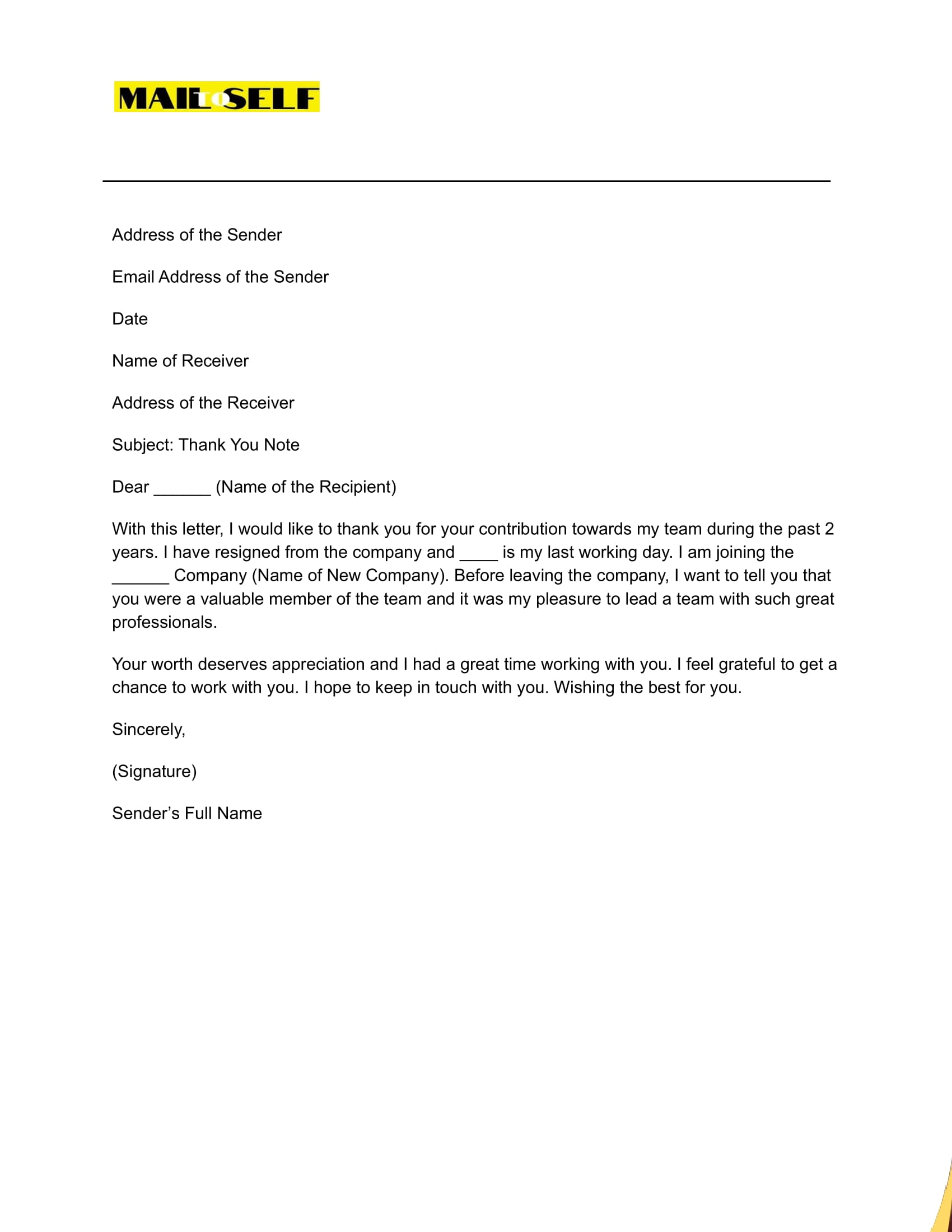 Sample #5 Thank You Letter After Resignation