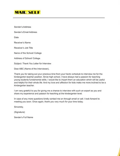 Thank You Letter After Teacher Interview How To Templates Examples Mail To Self