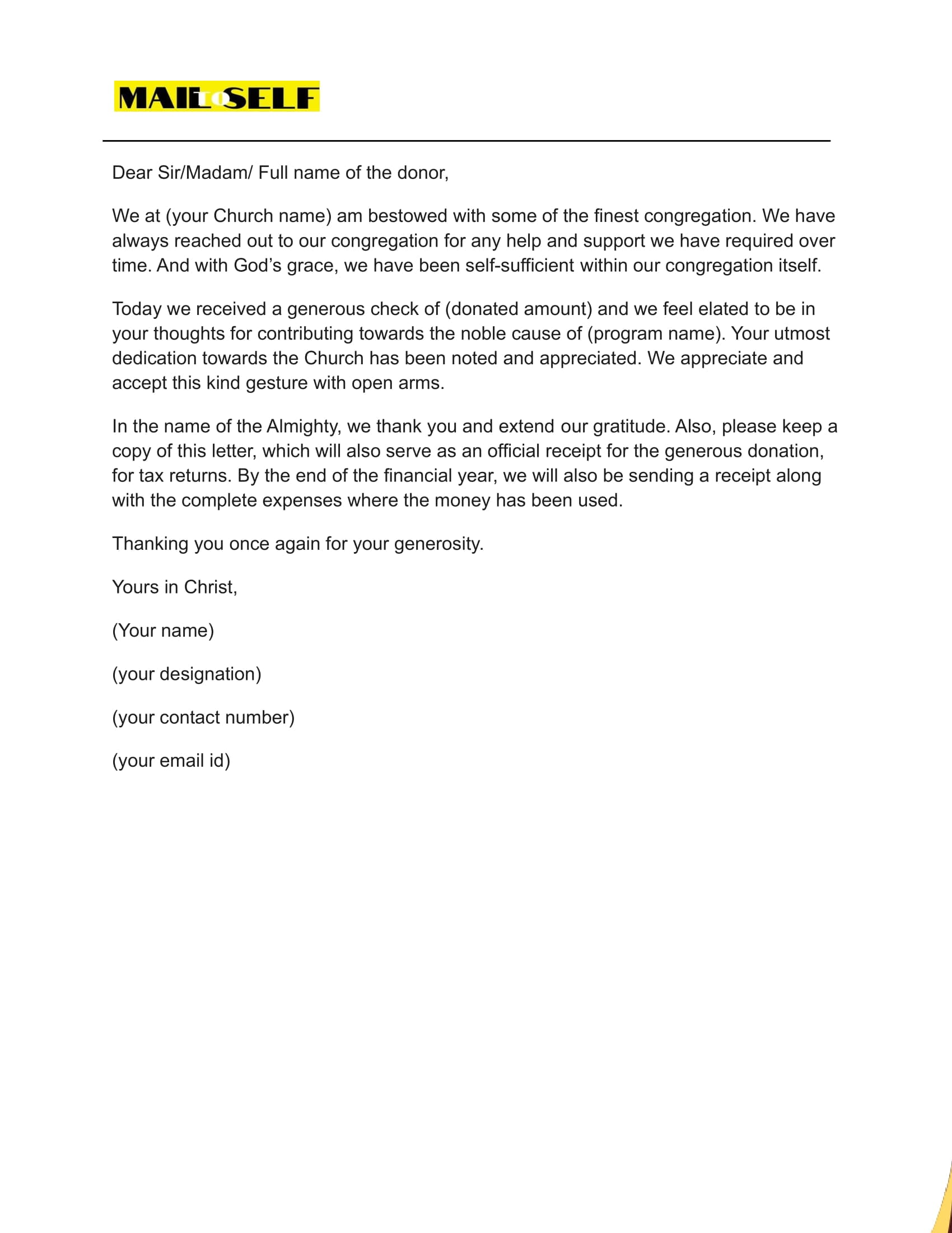 Thank You Letter For Donation To Church How To, Templates & Examples