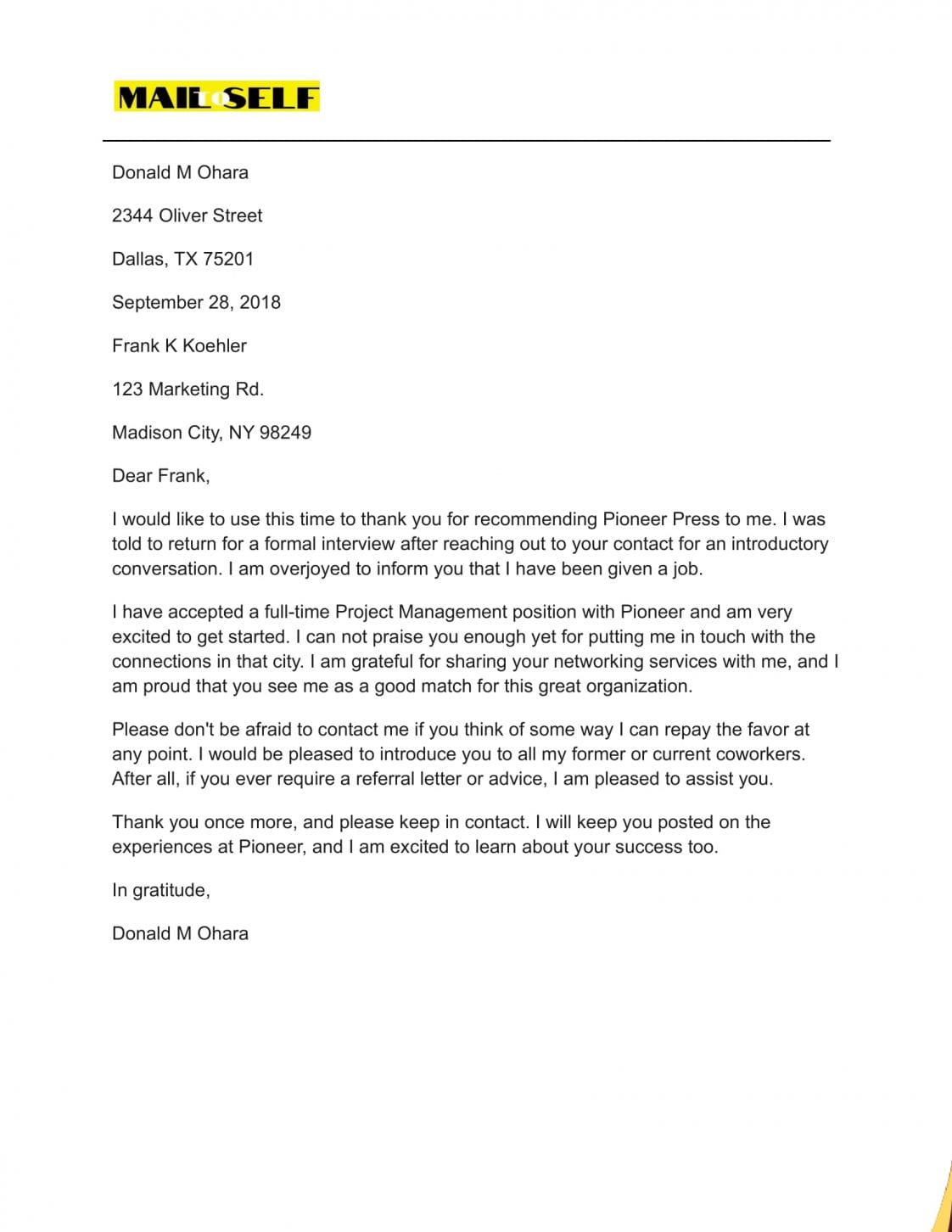 Thank You Letter For Job Referral How To, Templates