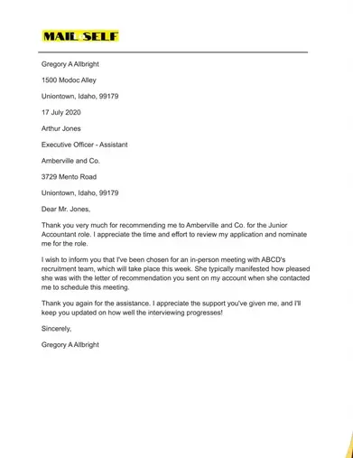 Thank You Letter For Job Referral How To Templates Examples Mail To Self