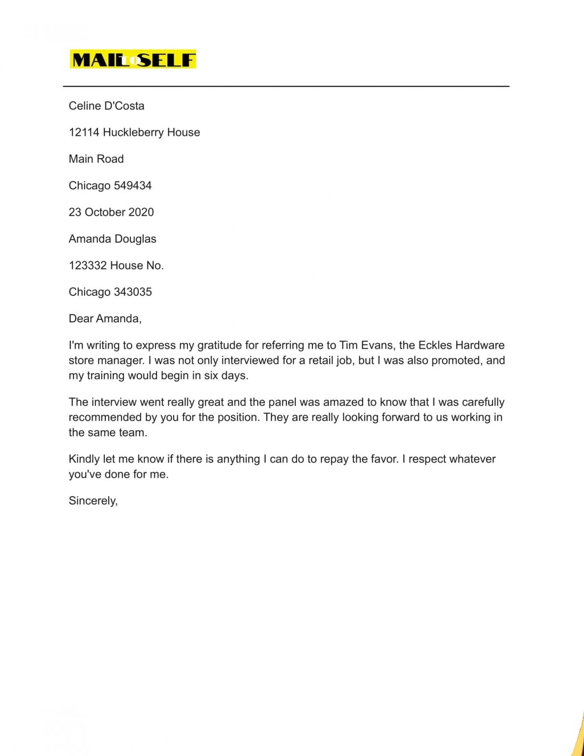 Thank You Letter For Job Referral How To Templates Examples Mail