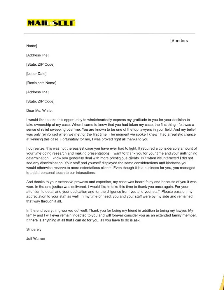 Thank You Letter To Attorney For Services Rendered How To, Templates & Examples Mail To Self
