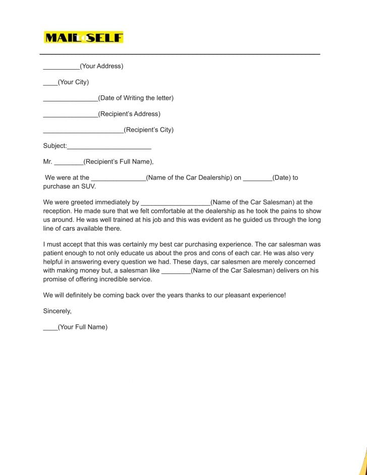 Thank You Letter To Car Salesman How To, Templates & Examples Mail