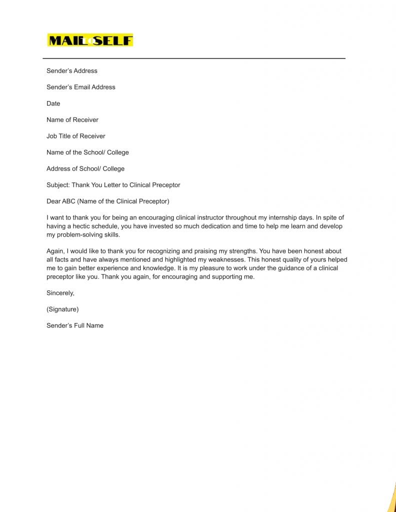 Sample #1 Thank You Letter To Clinical Preceptor